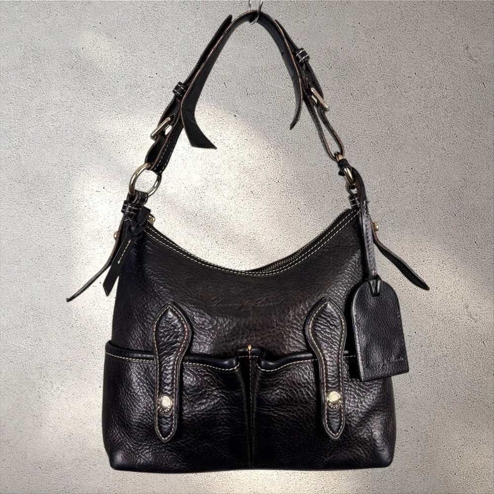 Dooney & Bourke Lucy Florentine Brown Leather Pockets Zipper Hobo Shoulder Bag